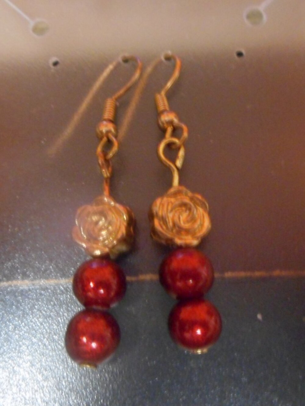 EARRINGS FOR SALE ... DANGLE, RED AND GOLD TONE